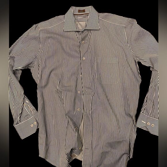 Peter Millar Men’s 100% Cotton Dress Shirt.  Size: L.  NWOT. Dark gray and white - Picture 1 of 3